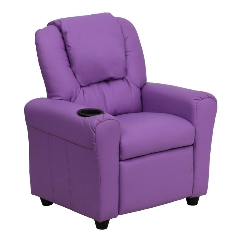 Contemporary Kids Recliner with Cup Holder and Headrest - 24"W x 21.5" - 36.5"D x 27"H - Lavender Vinyl