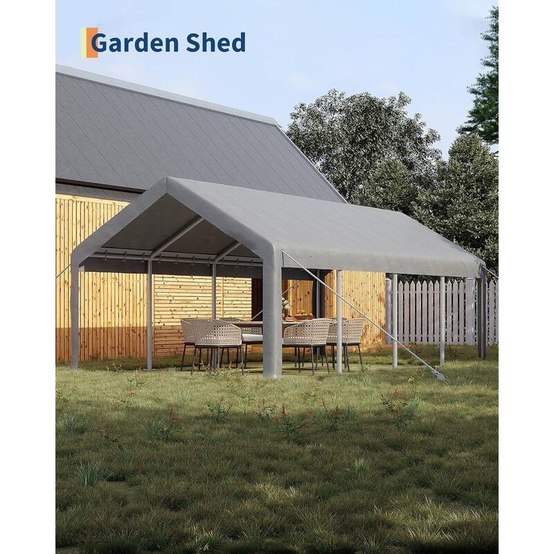 13x25 Ft Carport with 2 Roll-Up Doors, and 4 Windows for Bass Boats, Tractors, and SUVs - 13X25 Ft