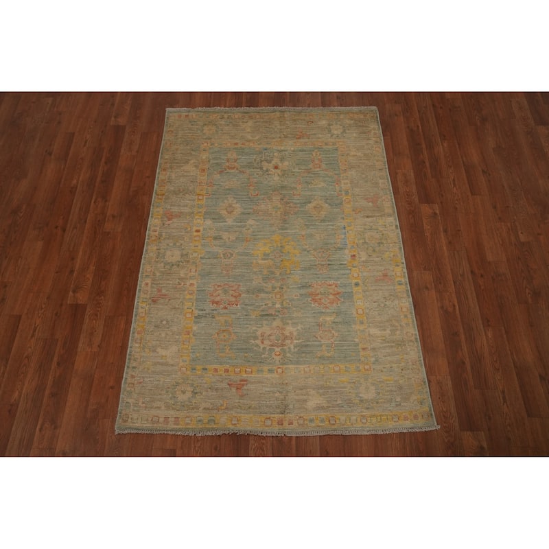Hand Knotted Oriental 100% Wool Carpet Transitional Floral Navy Blue & Blues Oushak Area Rug - 5' 3'' X 3' 7''