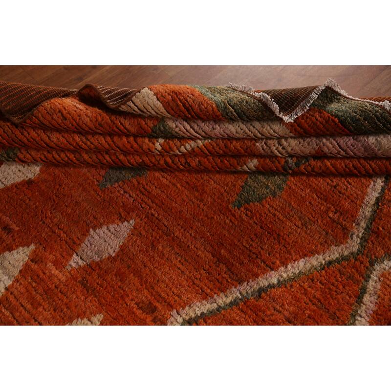 Orange Moroccan Oriental Large Rug Hand-Knotted Wool Carpet - 10'2" x 13'10"