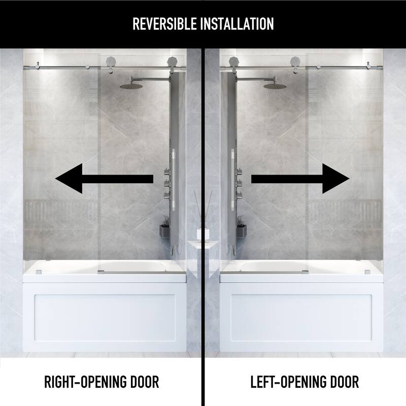 VIGO Elan Hart 56" to 60" W x 66" H Frameless Sliding Tub Door