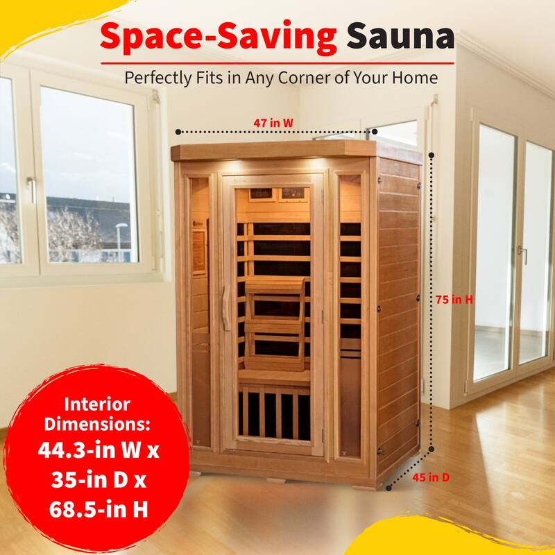 HeatWave Sonoma 2-Person Hemlock Infrared Sauna with 6 Carbon Heaters - 47" W x 45" D x 75" H