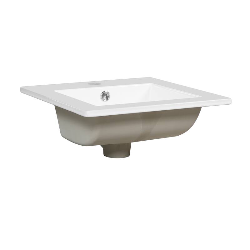 16" Small White Bathroom Vanity with Ceramic Sink, Freestanding Single Sink Bathroom Cabinet with Soft Closing Door - 16 Inch