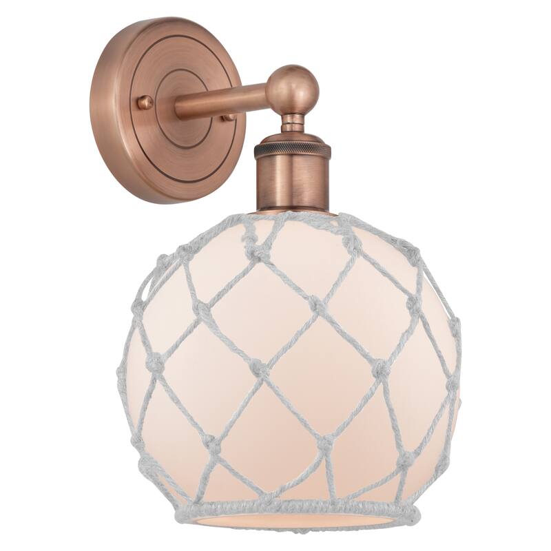 Innovations Lighting Endless Possibilities Edison - Farmhouse Rope - 1 Light 8" Sconce - White Glass with White Rope/Antique Copper