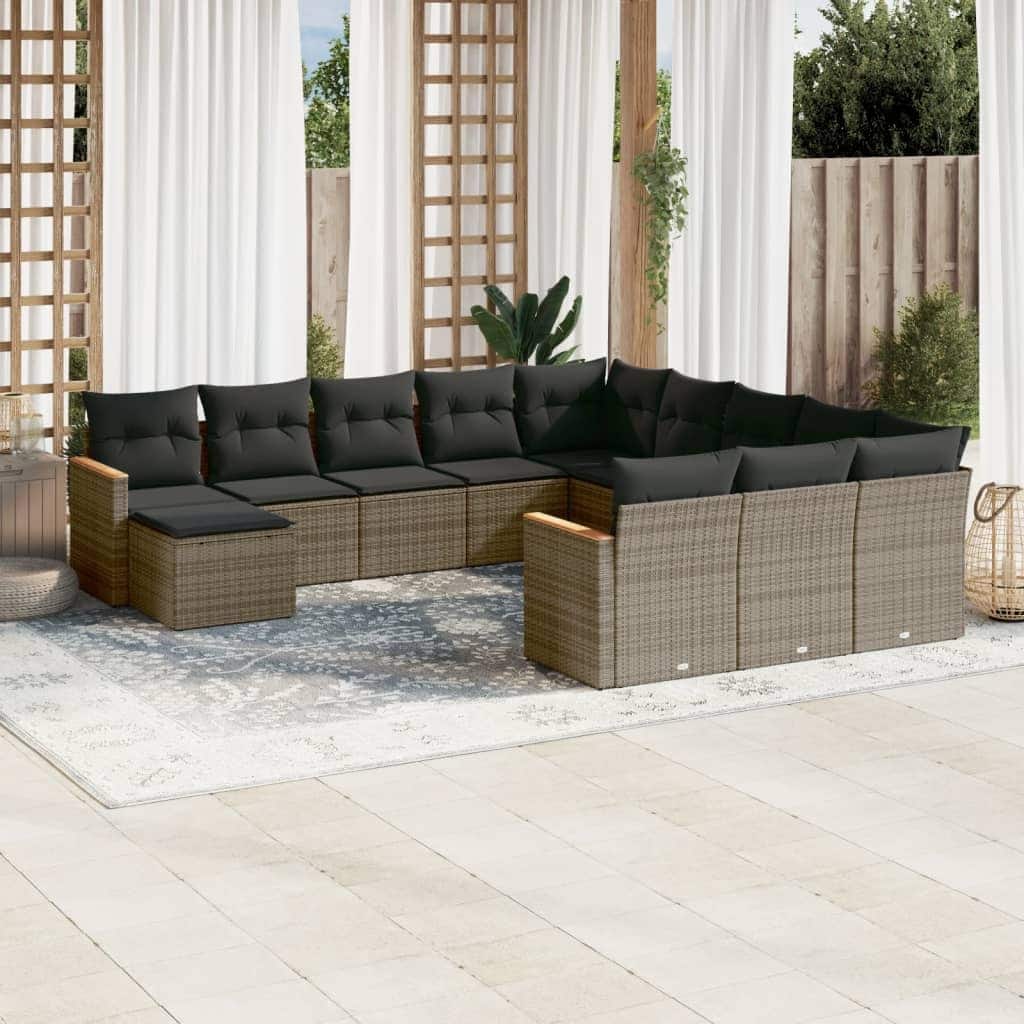 vidaXL Patio Sofa Set with Cushions Outdoor Conversation Furniture Poly Rattan