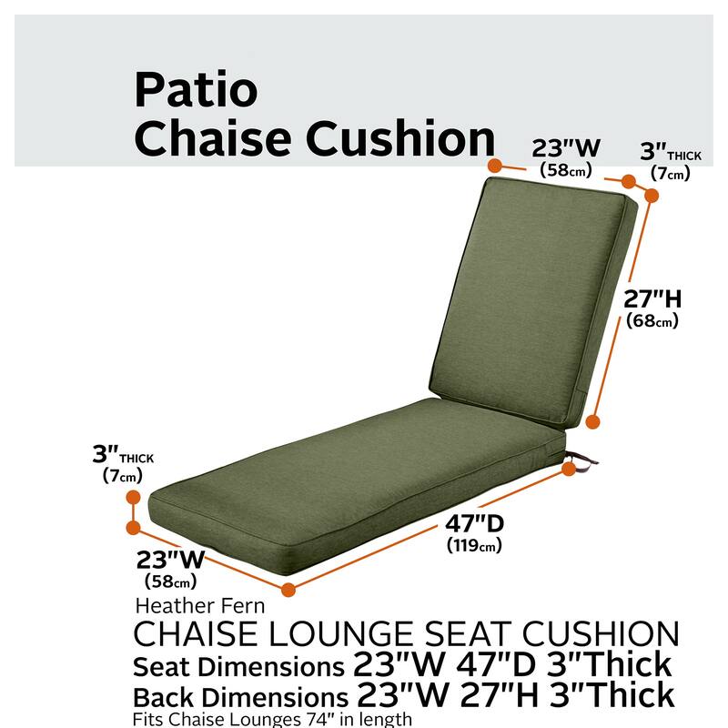 Classic Accessories Montlake Water-Resistant 74 x 23 x 3 Inch Patio Chaise Lounge Cushion
