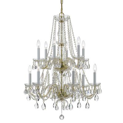 Traditional Crystal 12 Light Swarovski Strass Crystal Brass Chandelier - 26'' W x 32'' H