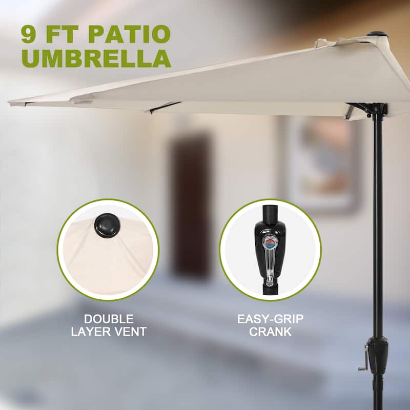 Patio Umbrella, 9 FT Half Round Umbrella, Weather-Resistant Polyester