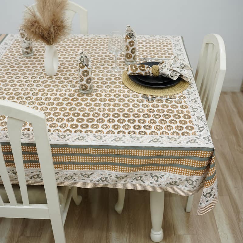 Fabdivine Handmade Block Print Cotton Table Cover Farmhouse Dining Kitchen Decor Gift