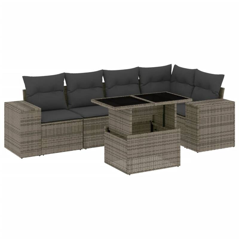 vidaXL Patio Sofa Set with Cushions Outdoor Furniture 6 Piece Poly Rattan