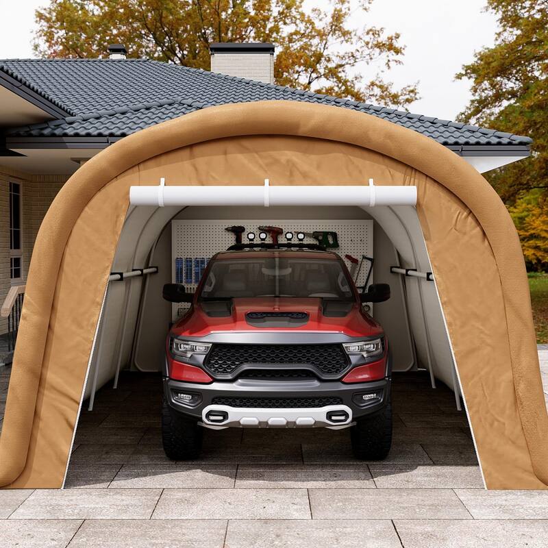 COSIEST 13'x20' Hardtop Carport with Roll-Up Doors & PE Cover - Khai-10x20ft