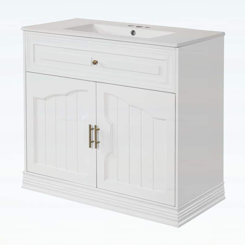 36 Inch Bathroom Vanity with Ceramic Sink,Soft Closing Doors,and Wood Frame for Elegant Storage