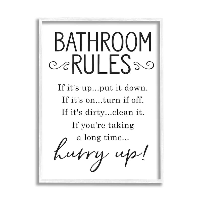 Stupell Minimal Bathroom Rules Sign Hurry Up Humor Framed Wall Art - Black