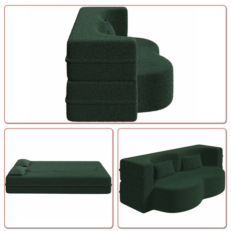 Modern Minimalist Compressed Upholstered Convertible Two-Seater Sofa Bed with 2 Pillows