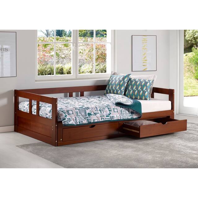 Melody Expandable Twin-to-King Trundle Daybed with 2 Storage Drawers
