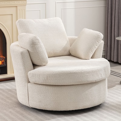 Beige 40.2" Swivel Barrel Chair with 3 Pillows