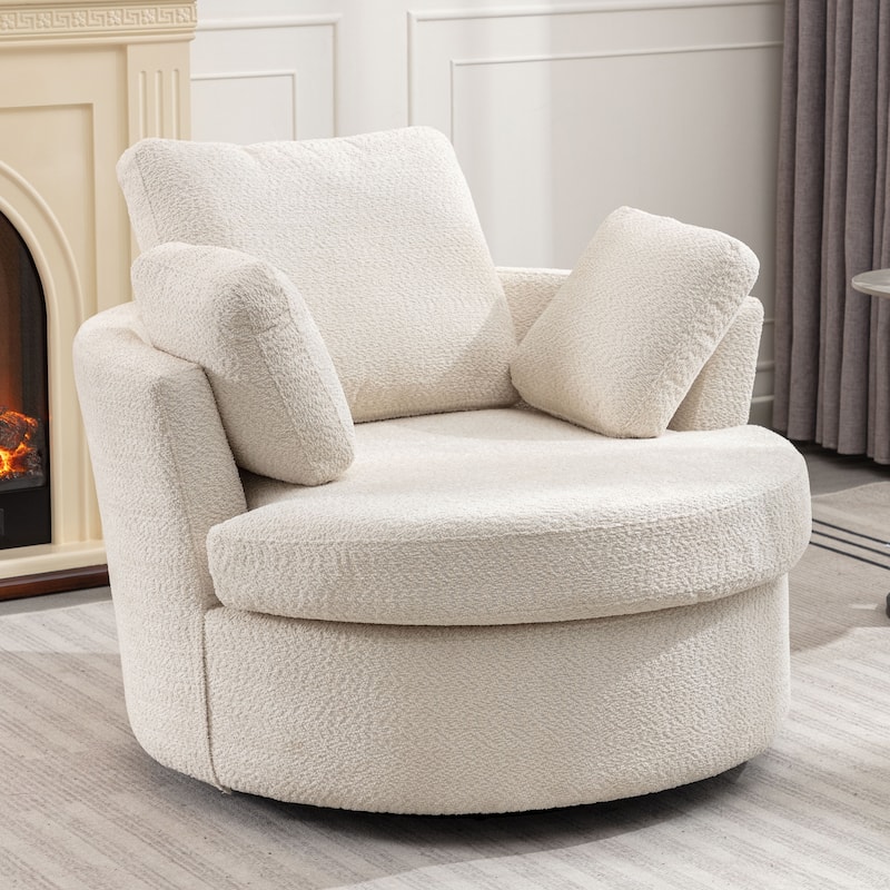 Oversize Round Sofa Chair with 360º Swivel and 3 Pillows - 42.10 x 40.20 x 34.30 - Beige