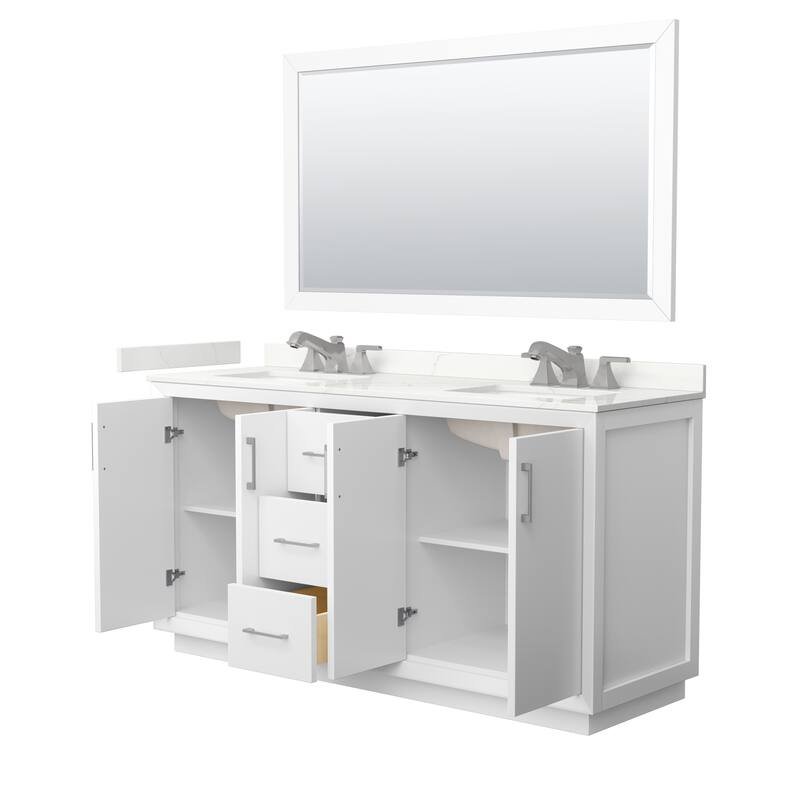 Strada 66-inch Double Vanity, Quartz Top, 58-inch Mirror