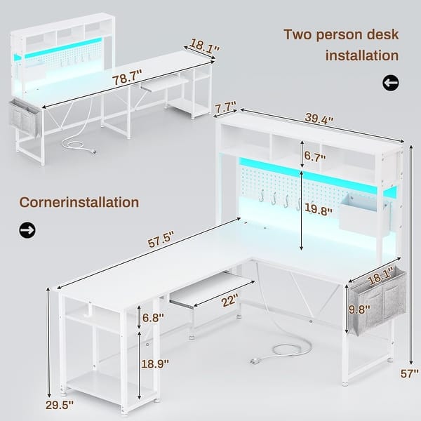 dimension image slide 4 of 8, L Shaped Gaming Desk Computer Desk Corner Desk Pegboard Power Outlet
