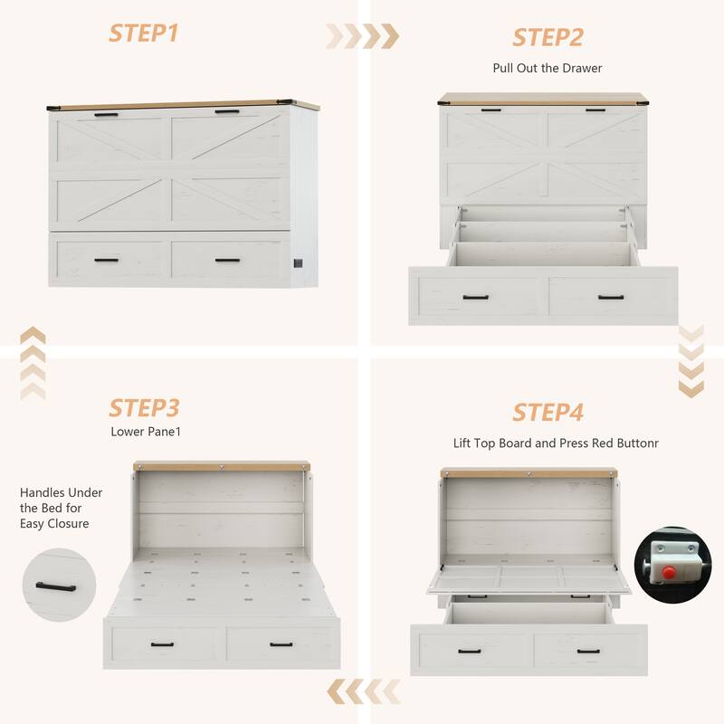 Murphy Bed with Storage&Charging Station/Queen Murphy Cabinet Bed with Large Drawer/Pull out Platform Bed/Mattress Not Included