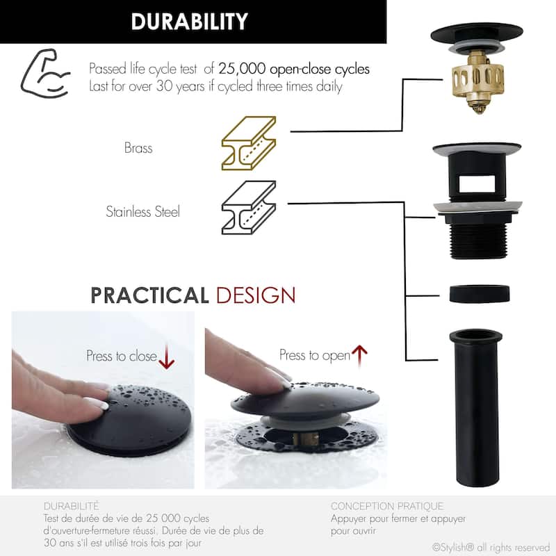 STYLISH Pop-Up Bathroom Sink Drain with Overflow D-701