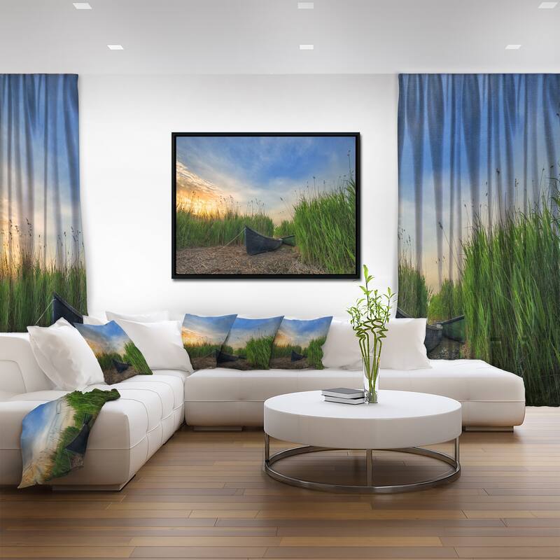 Designart "Old Fisher Boat Near Lake" Landscape Photography Framed Canvas Print