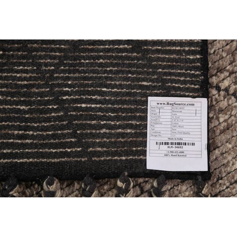 Striped Brown Moroccan Oriental Foyer Rug Handmade Wool Carpet - 2'0"x 3'0"