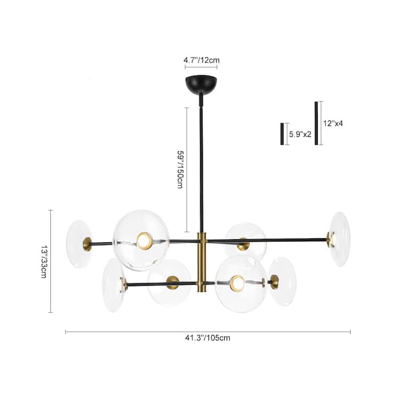 8-Light Glass Shade Dimmable LED Sputnik Chandelier 41-inch