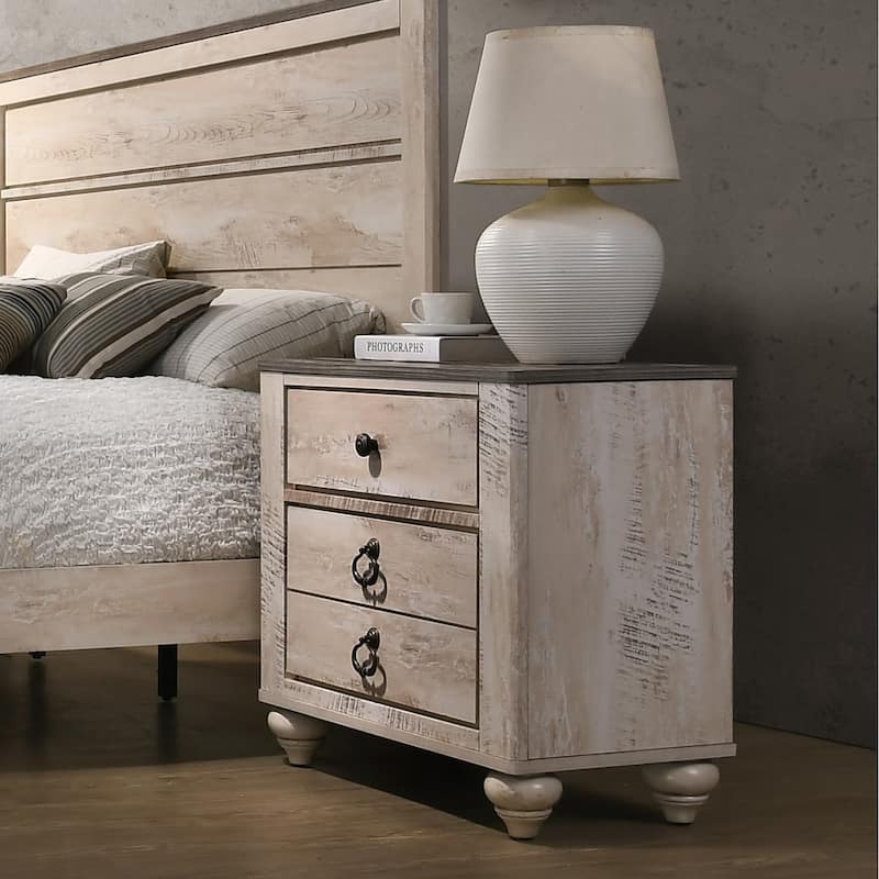 Imerland Contemporary Patched Wood Top 3-Drawer Nightstand