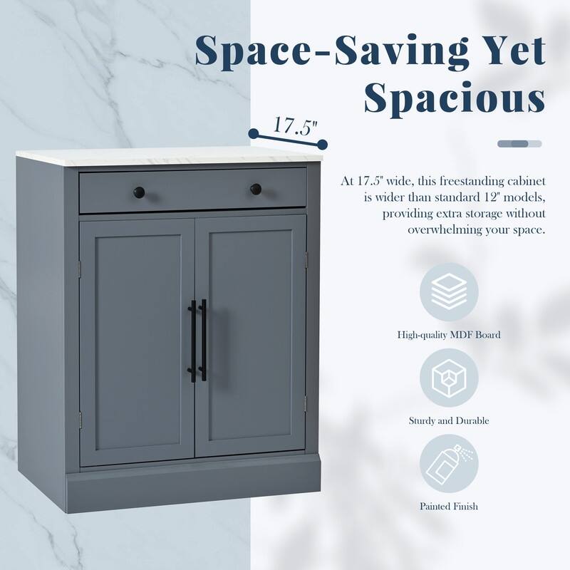 Modern Freestanding Kitchen Pantry,Buffet Food Storage, Coffee Bar Cabinet with Drawer, 2 Adjustable Shelves , Set of 2