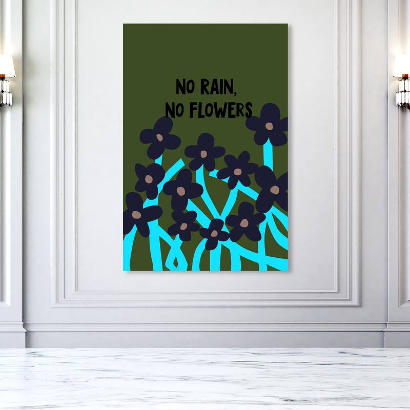 Wynwood Studio Canvas Typography No Rain No Flowers Purple and Light Purple Modern & Contemporary Wall Art Canvas Print - 54 x 36