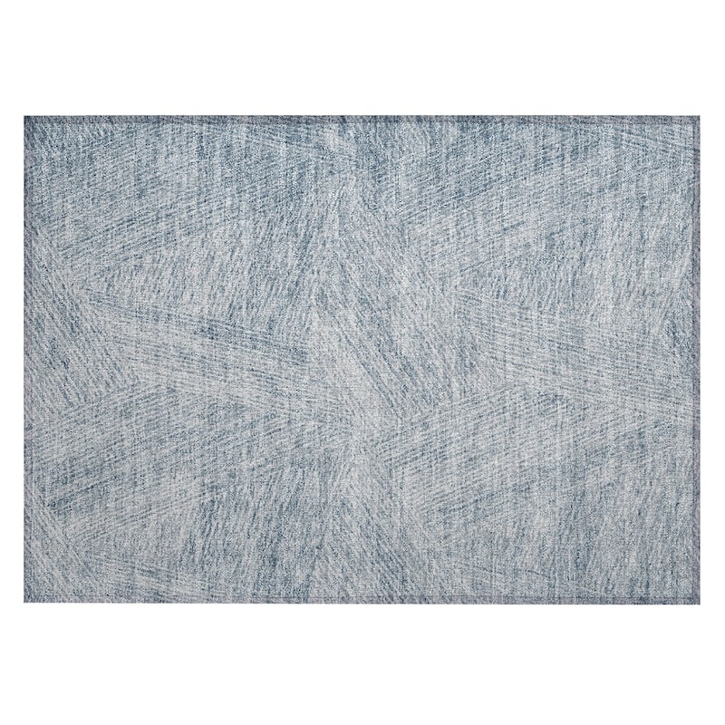 Machine Washable Indoor/ Outdoor Solid Geo Chantille Rug