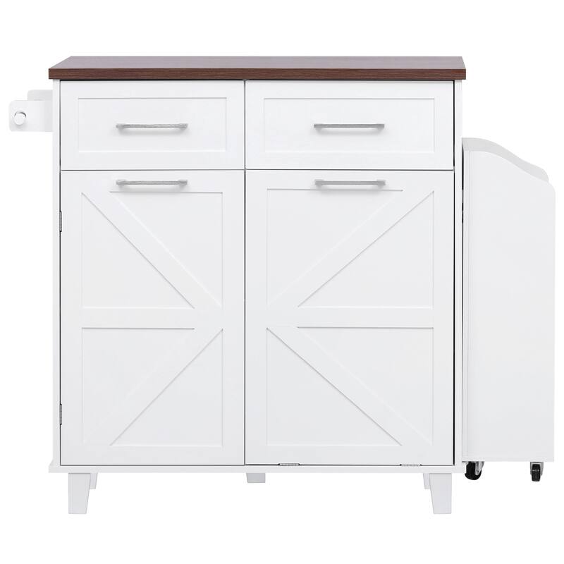 47.2"Farmhouse Kitchen Island with Drop Leaf, Removable Side Racks,Two Drawers,Rolling Kitchen Cart on Wheels with Towel Rack
