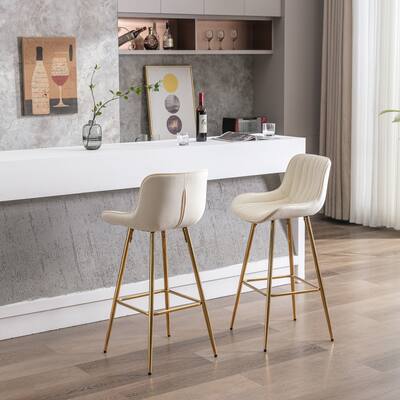 2 Pcs Velvet Fabric Bar Stools Dining Chair with Chrome Footrest