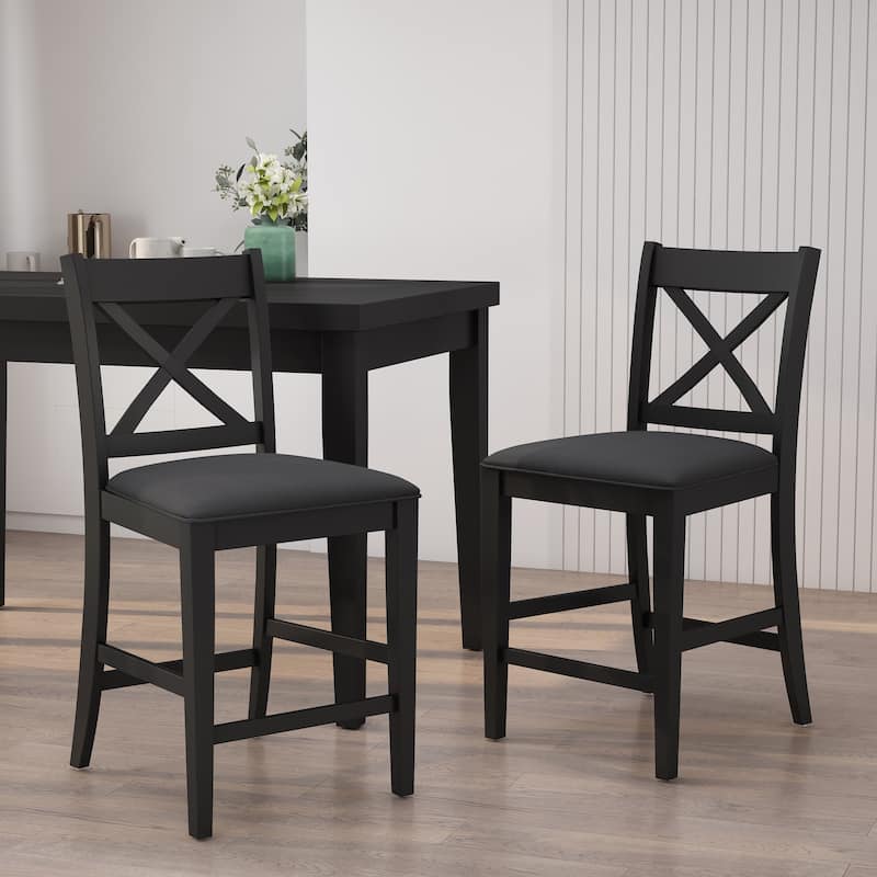 Emory Farmhouse Upholstered Wood Counter Stools (Set of 2) by Christopher Knight Home - 20.00" L x 22.25" W x 41.60" - Black