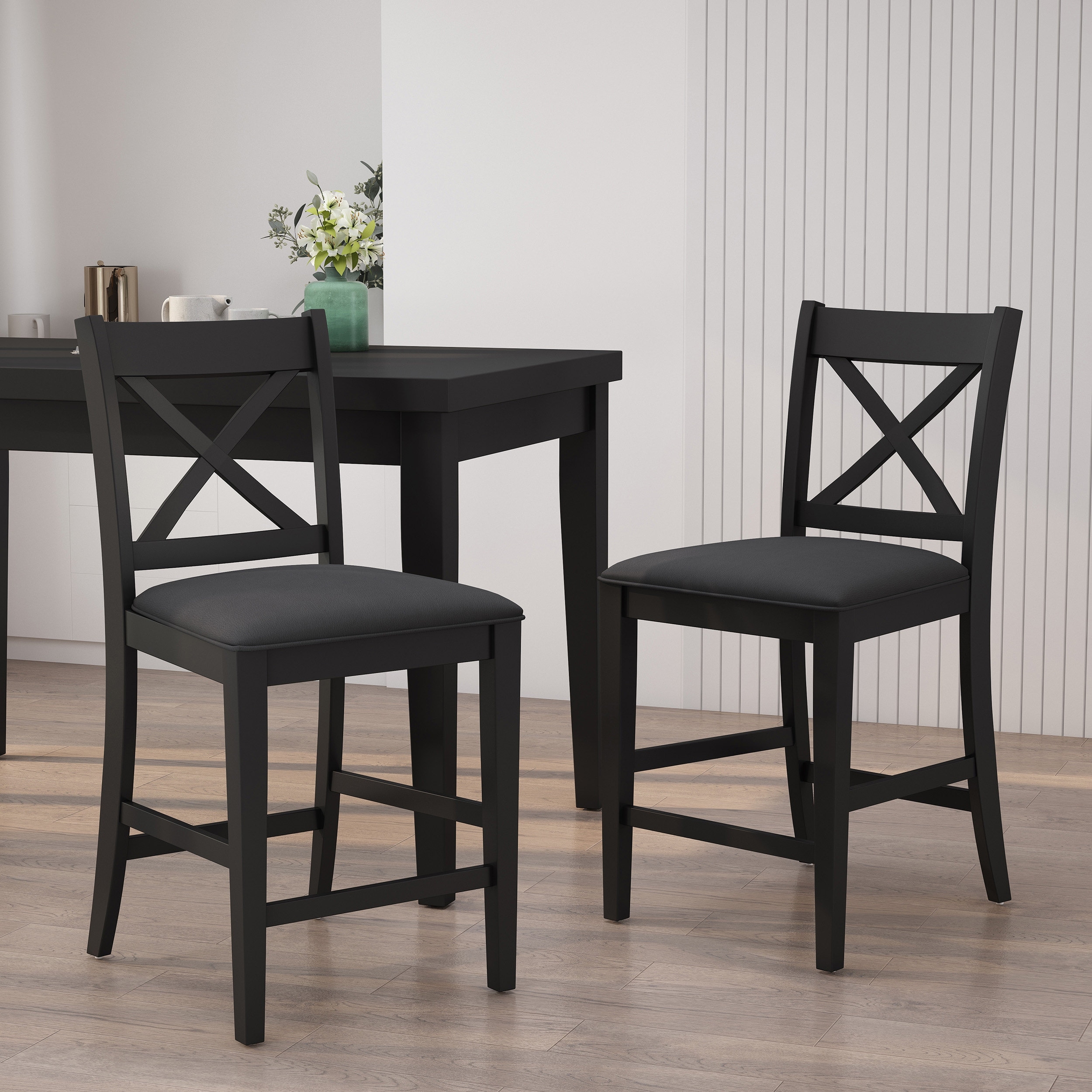 Emory Farmhouse Upholstered Wood Counter Stools Set of 2 by Christopher Knight Home 20.00 L x 22.25 W x 41.60 Bed Bath Beyond 32789942