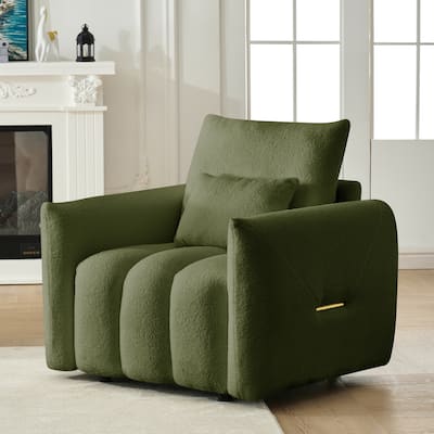 38.1" Army Green Teddy Fabric Modern Lounge Chair with Pillow for Multi-Scene Use