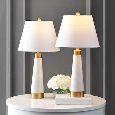 Stephen 26.5" Marble/Iron Gold Modern Column LED Table Lamp, White by JONATHAN Y