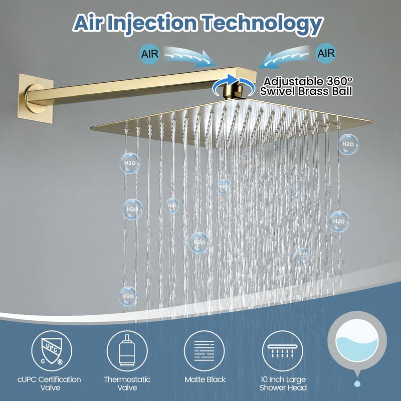 9.84" Digital Display Thermostatic Complete Shower System with Rough in-Valve, Rain Shower Head