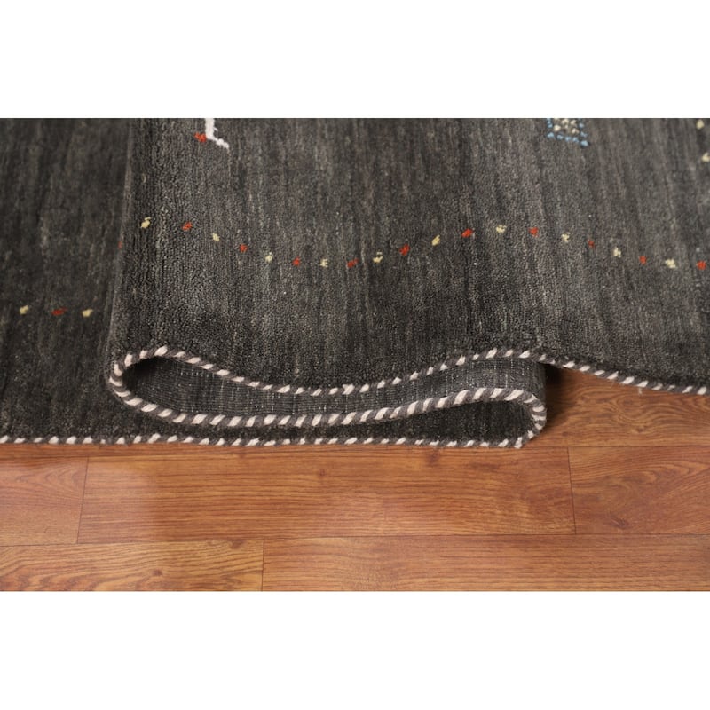 Tribal Gabbeh Oriental Area Rug Handmade Gray Wool Carpet - 5'4"x 7'7"