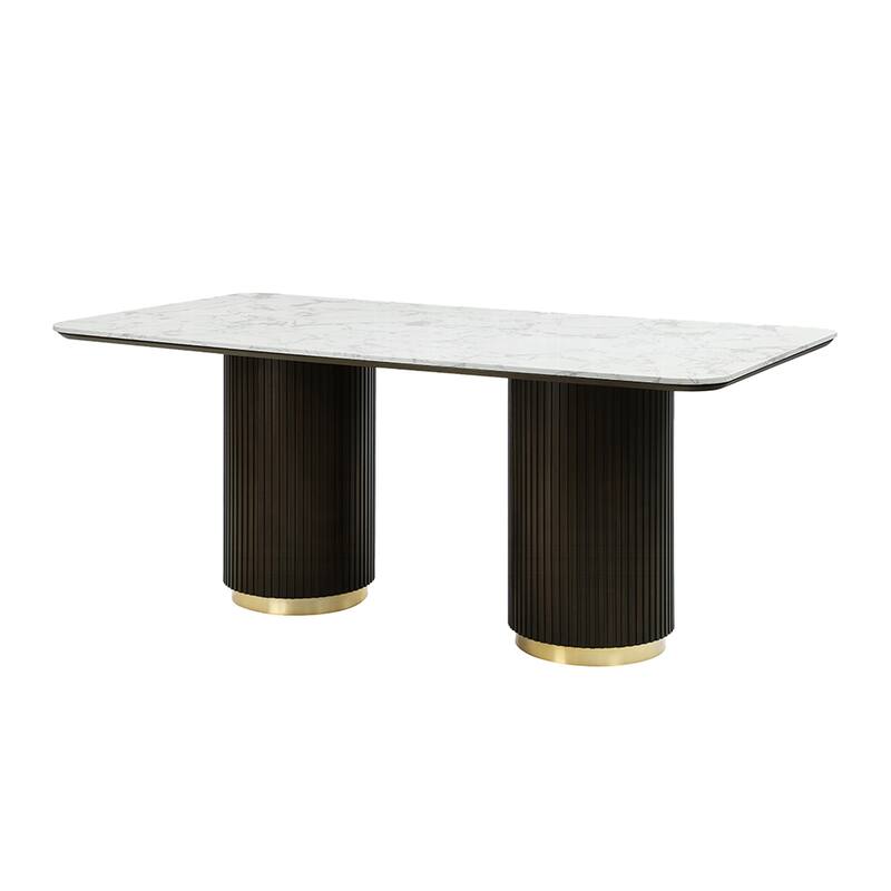 Rectangular Dining Table with Faux Marble Top in Espresso and White - Espresso/White - Espresso/White