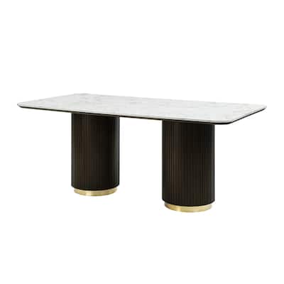 Rectangular Dining Table with Faux Marble Top in Espresso and White - Espresso/White