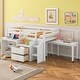 preview thumbnail 1 of 12, White Twin Wooden Loft Bed with Movable Desk, Drawers, and Guardrail White