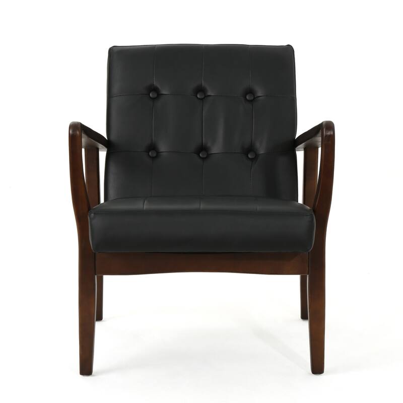 CLUB CHAIR, Mid Century Modern Faux Leather Club Chair with Wood Frame