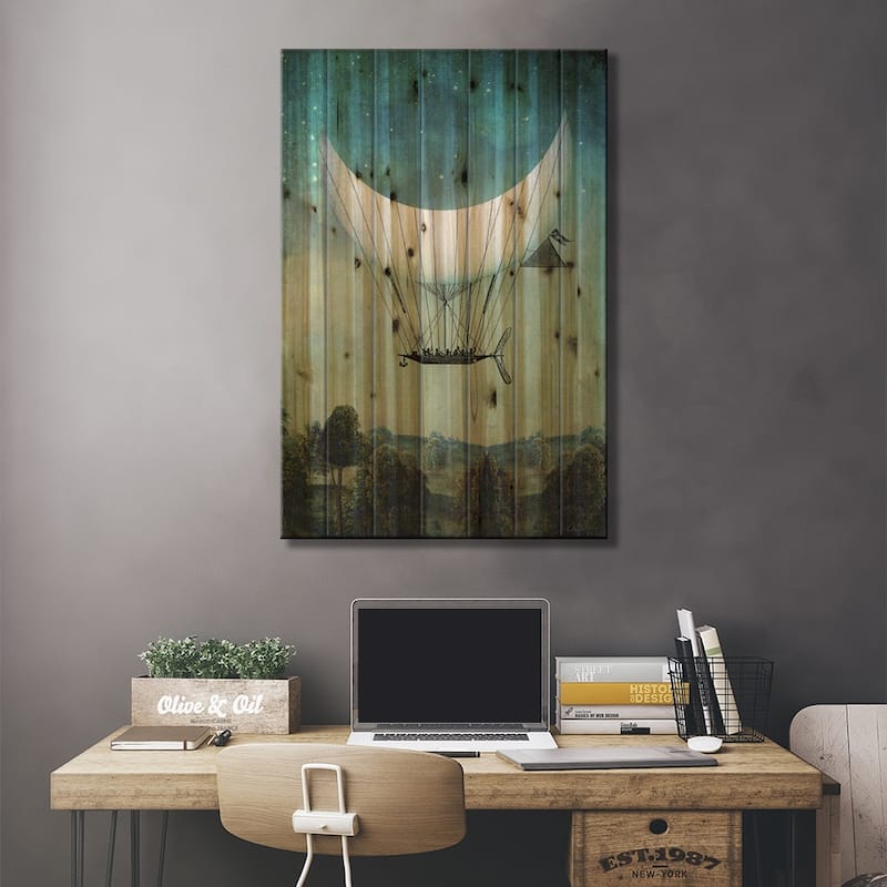 The Moonship Print On Wood by Catrin Welz-Stein - Multi-Color