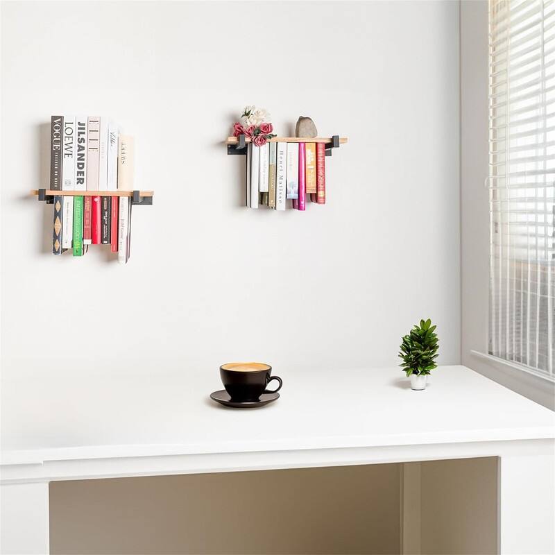 Floating Bookshelves Set of 2 Double Storage - 6.7"D x 16.5"W x 3"H