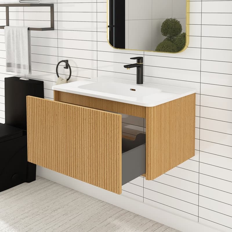 30 inch Wall-Mounted Bathroom Vanity Set with Integrated Ceramic Sink - 30" x 18"