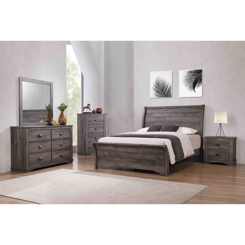 1pc Contemporary Design Sleigh Bed Horizontal Lines Gently Sloped Curved Headboard(Only Bed)