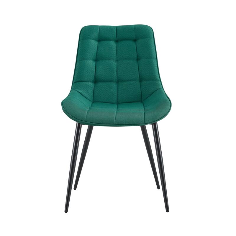 Modern Fabric Dining Chair w/ Grid Pattern and Metal Frame (Set of 2) - Dark Green