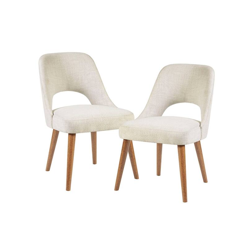 Roomfitters Mid-Century Modern Dining Side Chairs, Upholstered Set of 2 with Solid Wood Legs and Back Cut-Out
